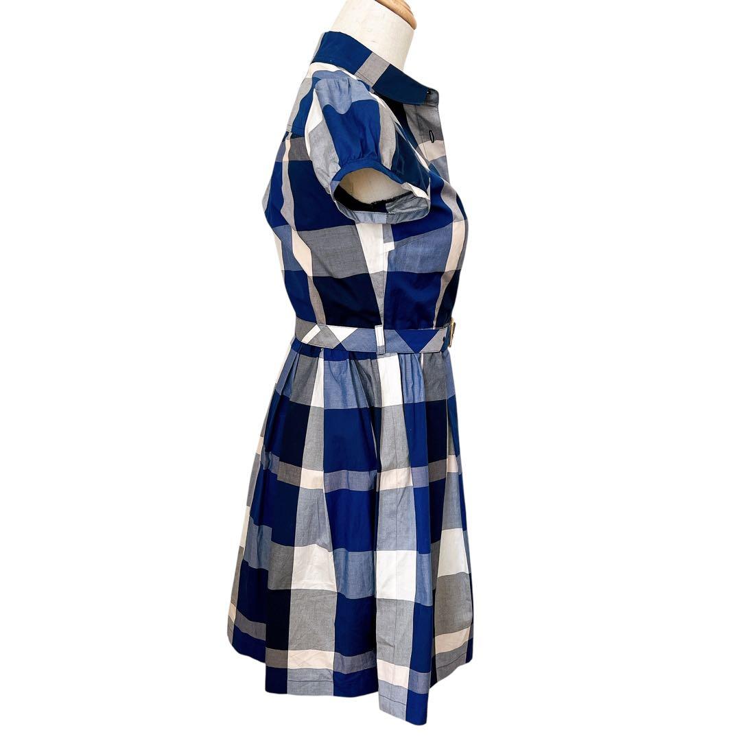 ブルーレーベルクレストブリッジ チェック柄シャツワンピース 膝丈 青