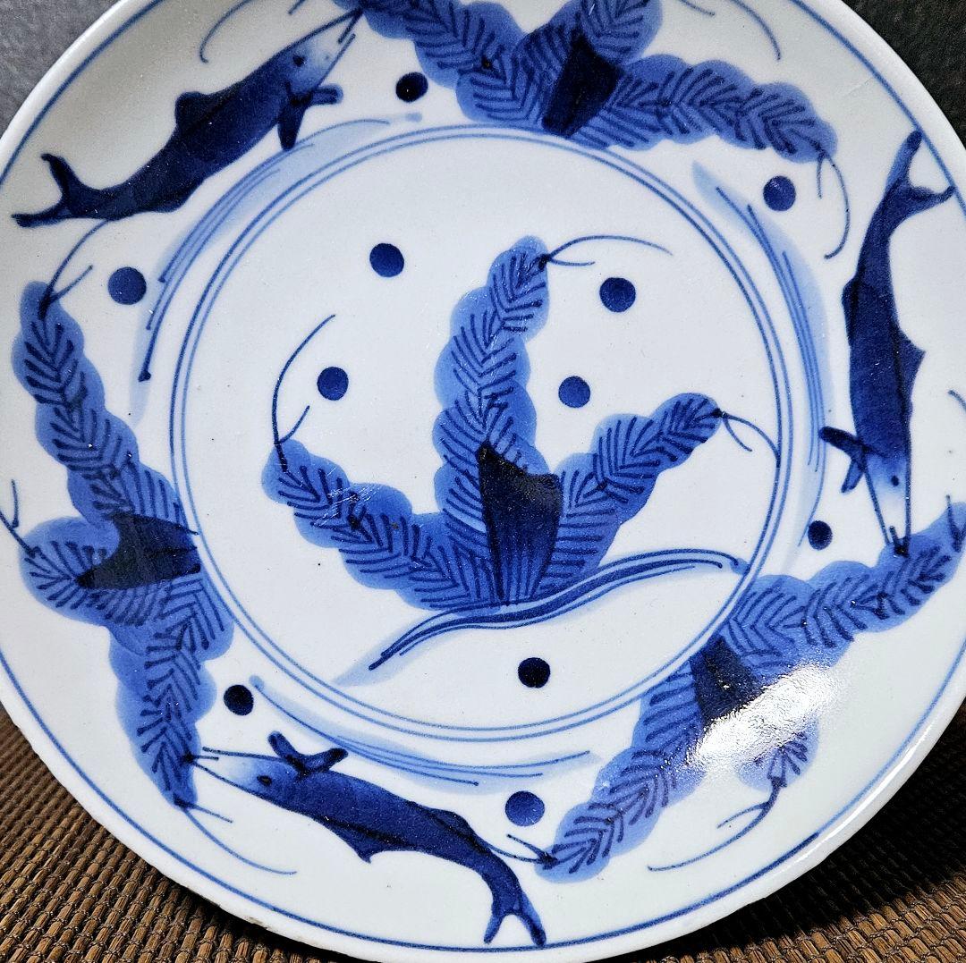 江戸時代後期 古伊万里 染付 鮎(あゆ)皿 径 約20.6cm鮎皿 検】柿右衛門