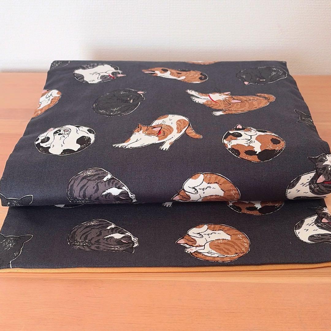 猫の名古屋帯 黒×山吹色　《ハンドメイド 》32×380cm 粋な大人可愛い帯