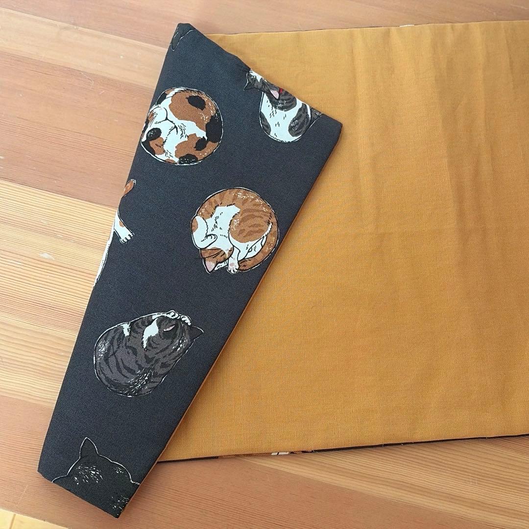 猫の名古屋帯 黒×山吹色　《ハンドメイド 》32×380cm 粋な大人可愛い帯