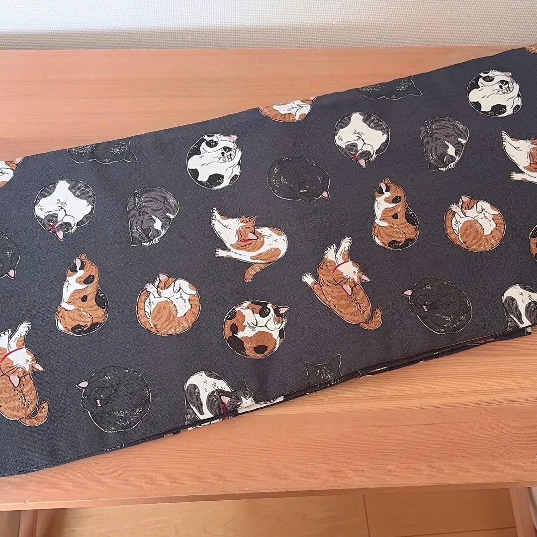 猫の名古屋帯 黒×山吹色　《ハンドメイド 》32×380cm 粋な大人可愛い帯