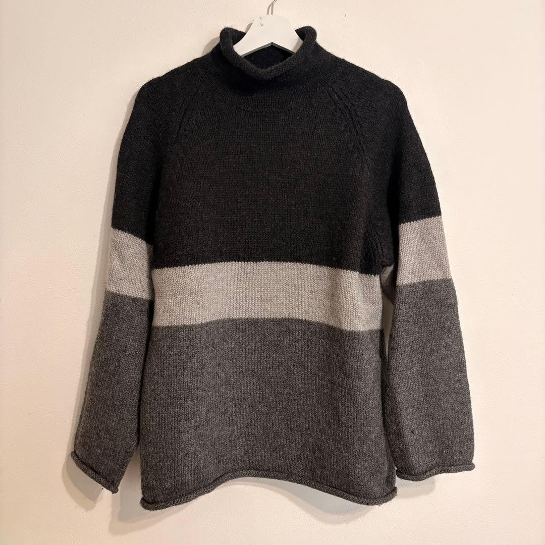 名作 90s j.crew ウール ロールネック セーター ボーダー 古着 L