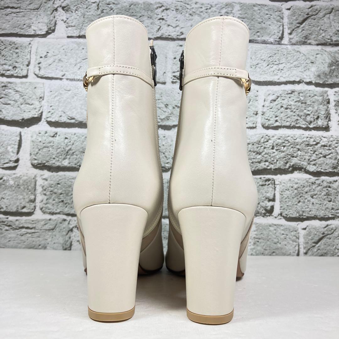 試着程度】DIANA ブーツ 25cm レザー アイボリー サイドジップ