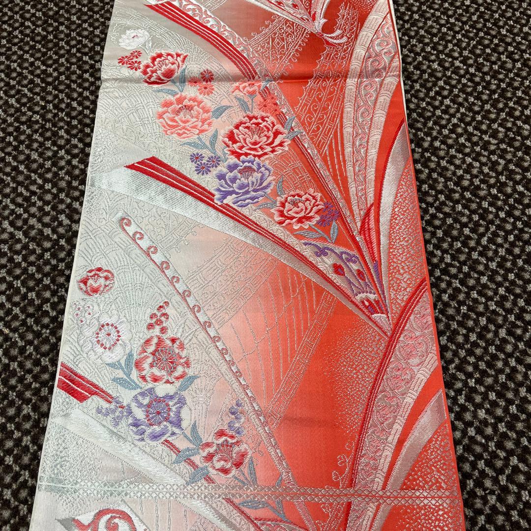 レンタル品放出・美品】正絹 袋帯 熨斗・扇・四季花 華やか