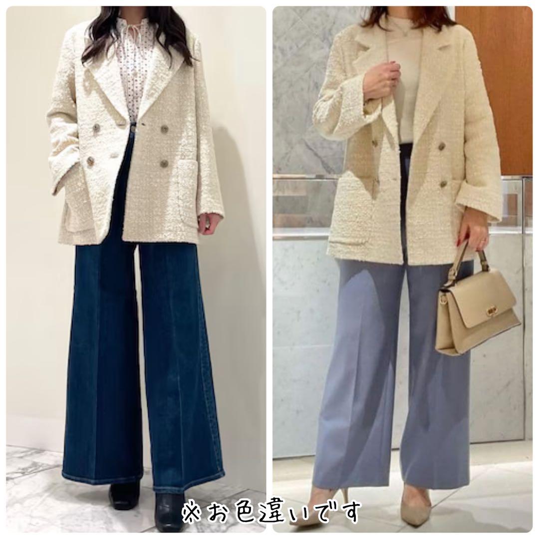 ANAYI】定価11万 24AW ラメツイードテーラーダブルコート ハーフ丈