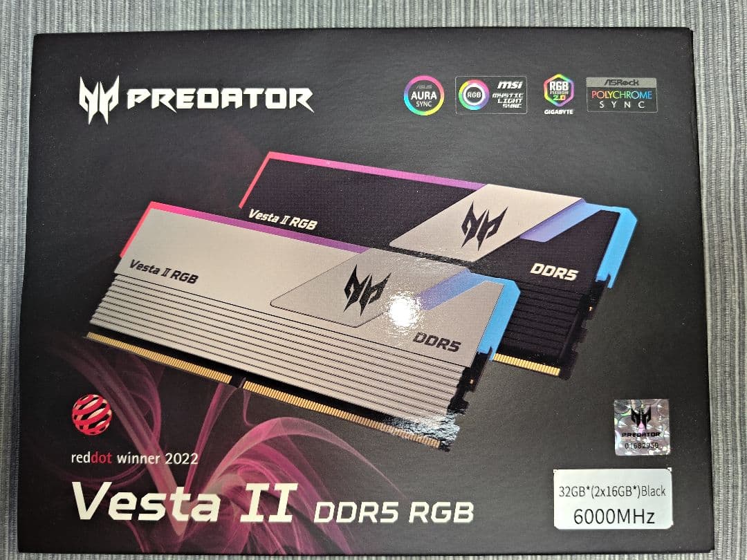 PredatorVesta II DDR5 32GB(16GB×2枚) 6000 Acer Predator Vesta II RGB DDR5 RAM 32GB (16GBx2) 6000MHz CL32 PC5