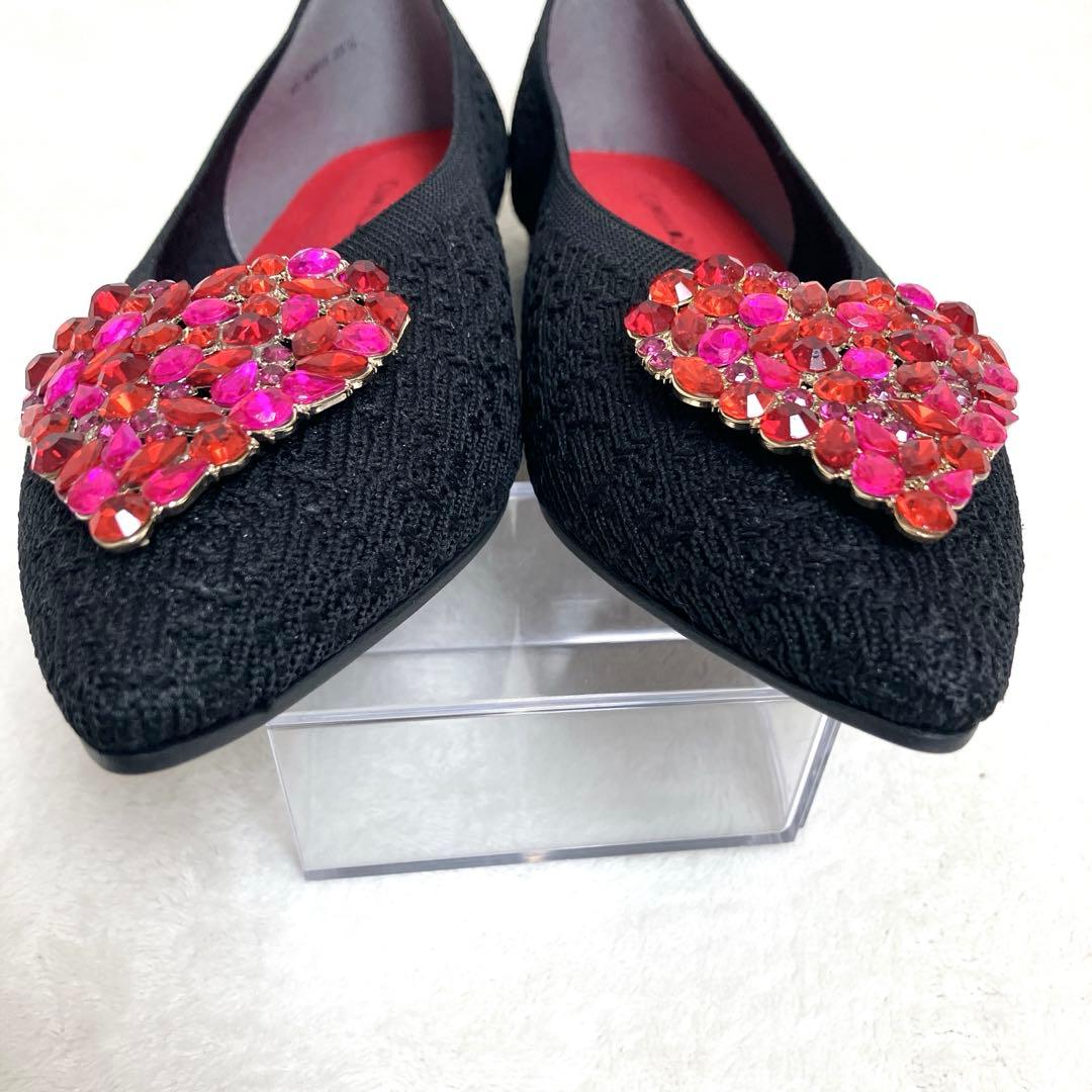 candy様専用 極美品DIANA フラットパンプス 23.5 黒ニット赤ハート