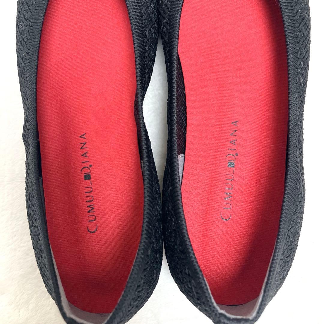 candy様専用 極美品DIANA フラットパンプス 23.5 黒ニット赤ハート