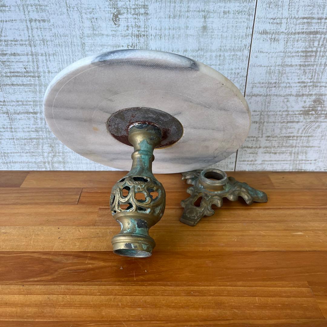 アンティーク】大理石天板 真鍮製フレーム 花台 飾り台 サイドテーブル