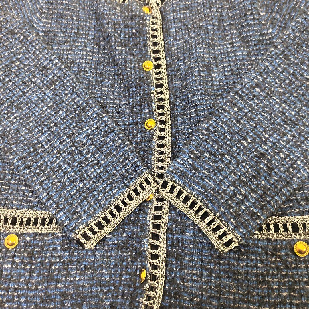 ルルウィルビー 金ボタン ツイード ニット ノーカラー ジャケット