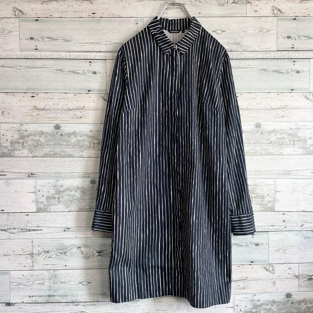 ☆美品☆マリメッコ シャツワンピース PICCOLO 縦縞 銀ボタン 比翼