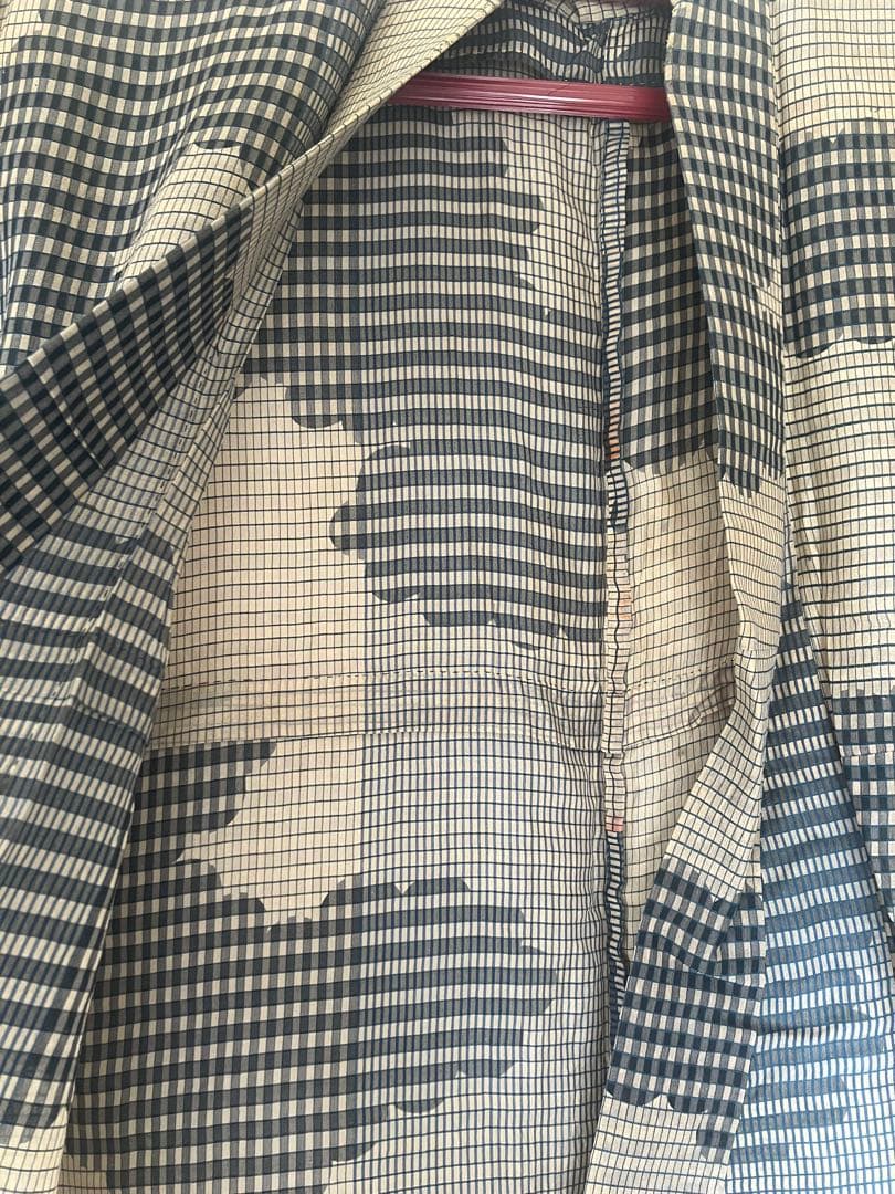 高級、越後片貝】貴重な細かなチェックの織模様、小千谷縮、時代物