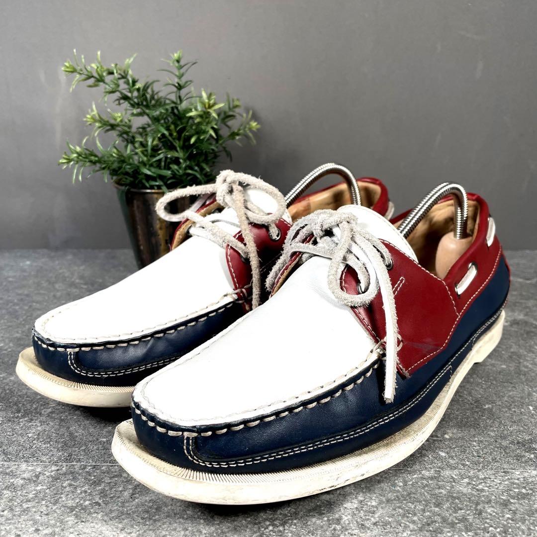 リーガル デッキシューズ トリコロール 赤青白 REGAL 24.5 本革レザー