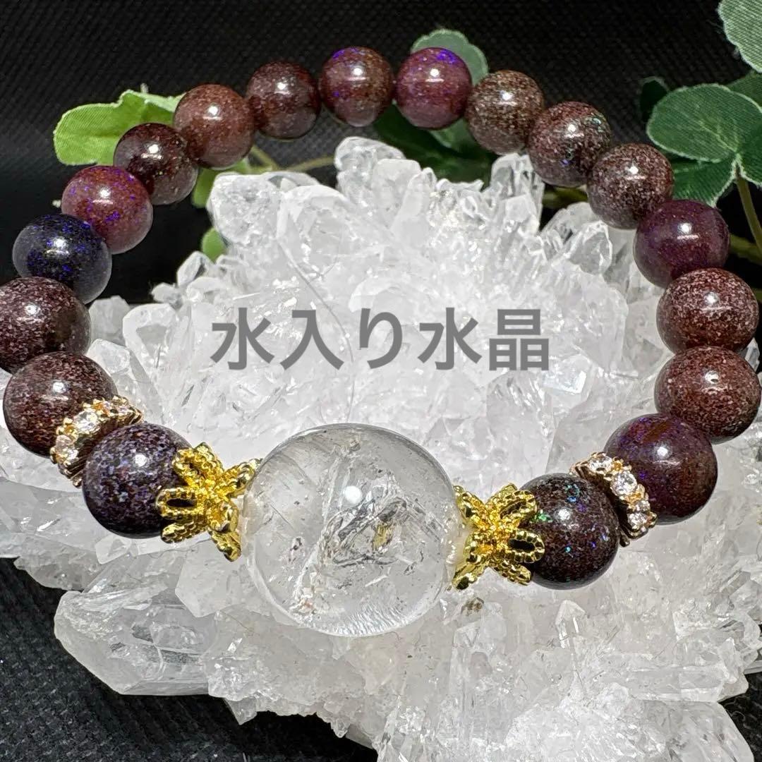 ＊もなもな＊水入り水晶（オーバル）　マトリックスオパール　ブレスレット 高品質++]ブラックマトリックスオパールブレスレット（約11mm玉