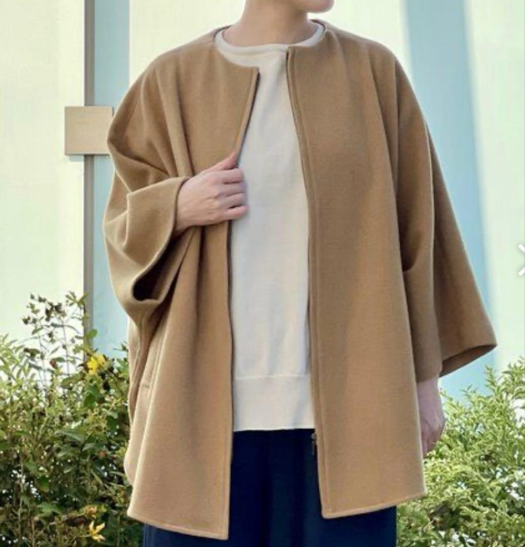 BEARDSLEY ビアズリー ウールポンチョコート キャメル - メルカリ