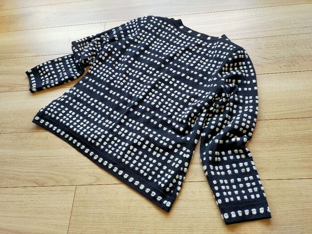 極美品YUKI TORII ユキトリイ 黒華やか上品ドットリ柄カーディガン40