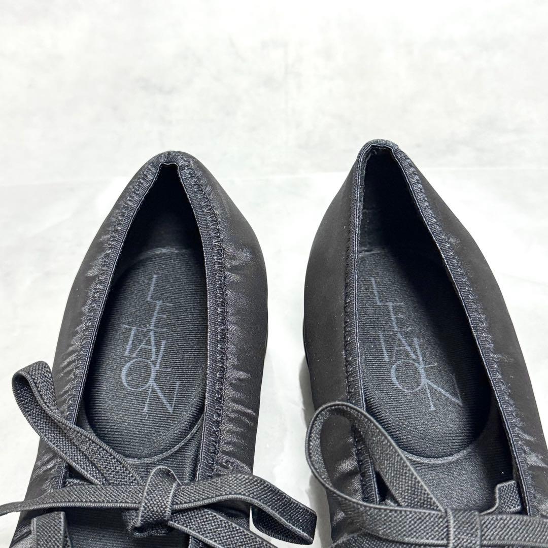 もえ ルタロン ダブルリボンバレリーナ 黒 24.5cm 防水 厚底