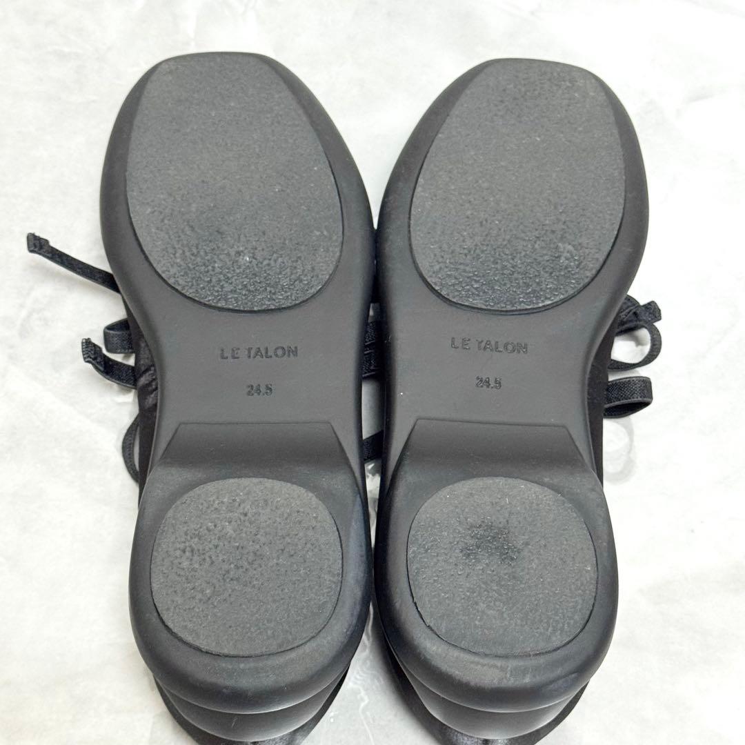 もえ ルタロン ダブルリボンバレリーナ 黒 24.5cm 防水 厚底