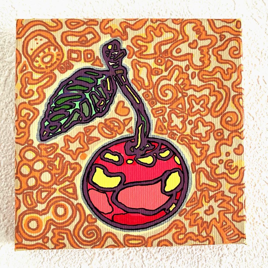 チェリー』 ポップアート 原画 アクリル画 イラスト 手描き 10×10