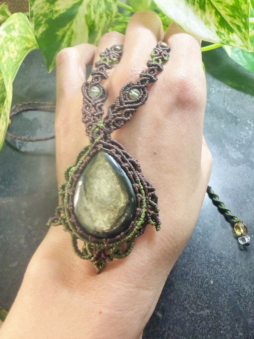 照希望】グリーンマイカ マクラメネックレス n144｜癒しと希望の天然石