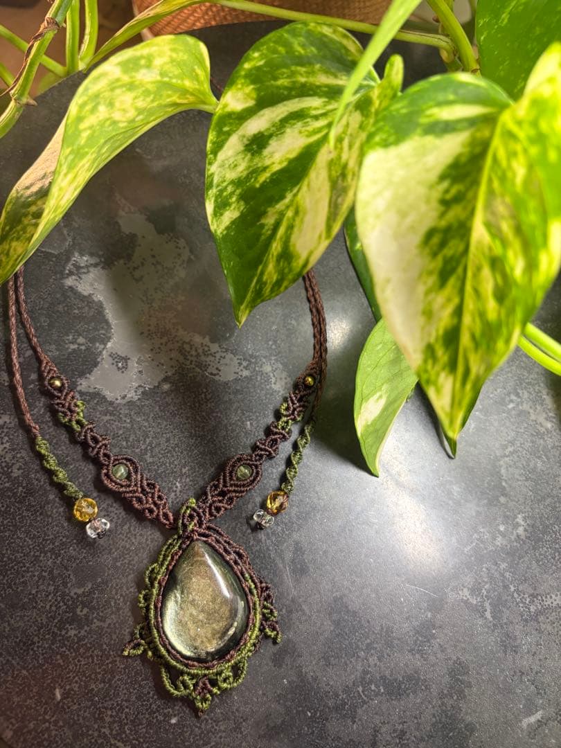 照希望】グリーンマイカ マクラメネックレス n144｜癒しと希望の天然石