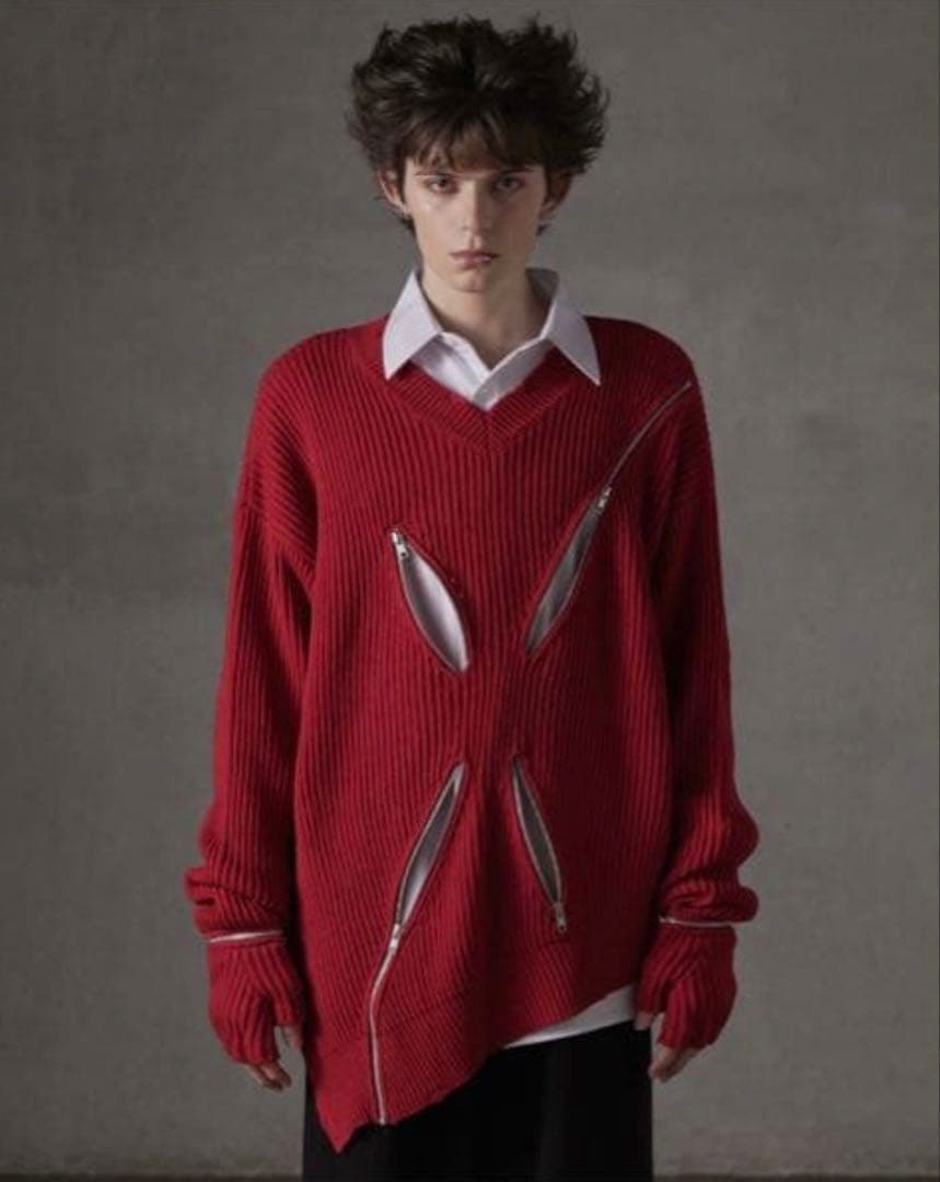 GRANCY】ジップデザイン アシンメトリー ニット