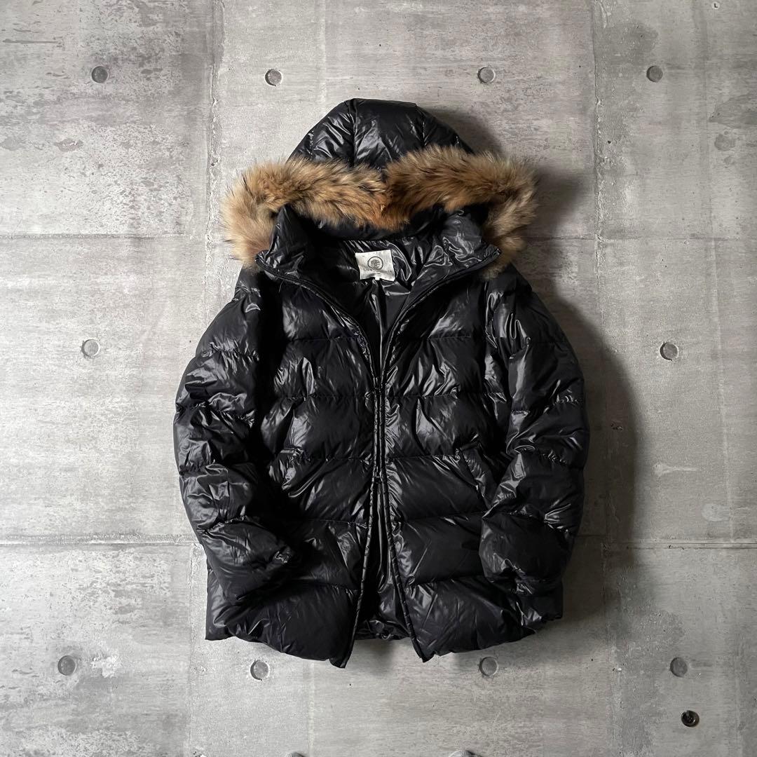 y2k ダブルジップ ファー付きダウンジャケット 黒 光沢 平成ギャル