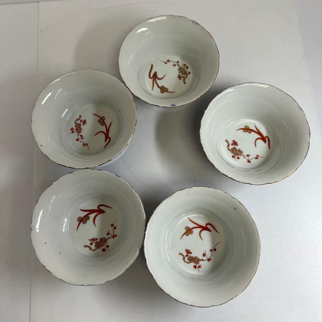 古伊万里 瑠璃金彩 向付5客 直径11.5㎝木箱付タルチ 東