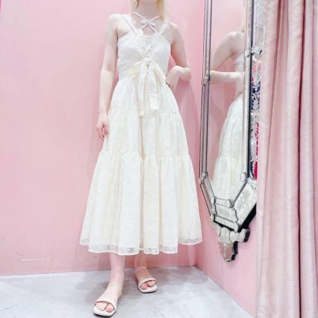 lilLilly レーシィクロスリボンドレス ワンピース Pain ホワイト