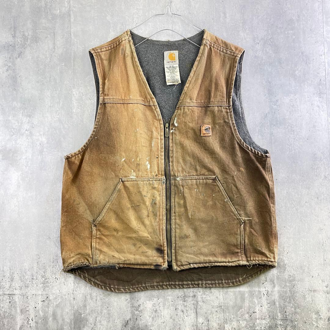 USA製✨00s carhartt【L】ダックベスト/ヴィンテージ フェード 90s カーハート USA製 ヴィンテージ ダックベスト ベージュ フェード
