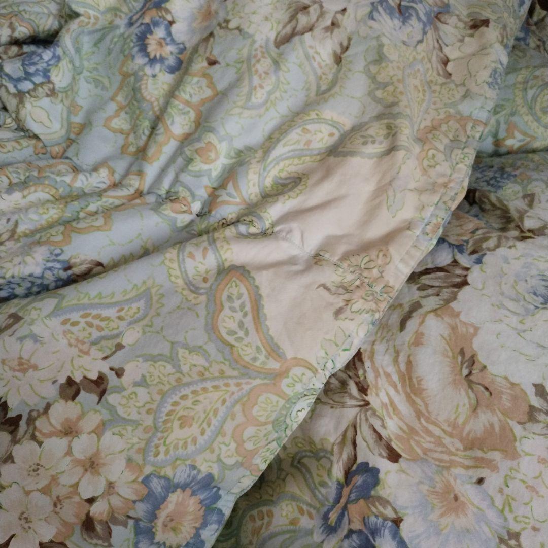 羽毛布団 ダブル ブルー系花柄 190x210cm ダウン90%フェザー10%の通販