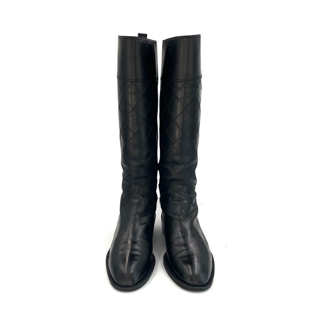 《超美品》シャネル ロングブーツ キルティング マトラッセ レザー 黒系 37