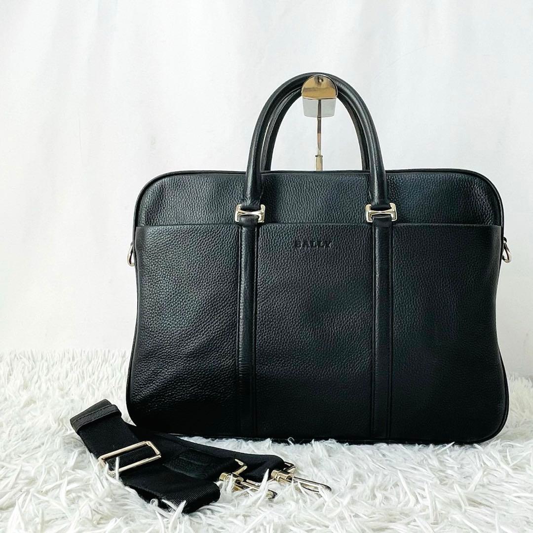 【現行近】BALLY MALESO 2WAY ブリーフケース シボ革　ブラック 現行近】BALLY MALESO 2WAY ブリーフケース シボ革 ブラック