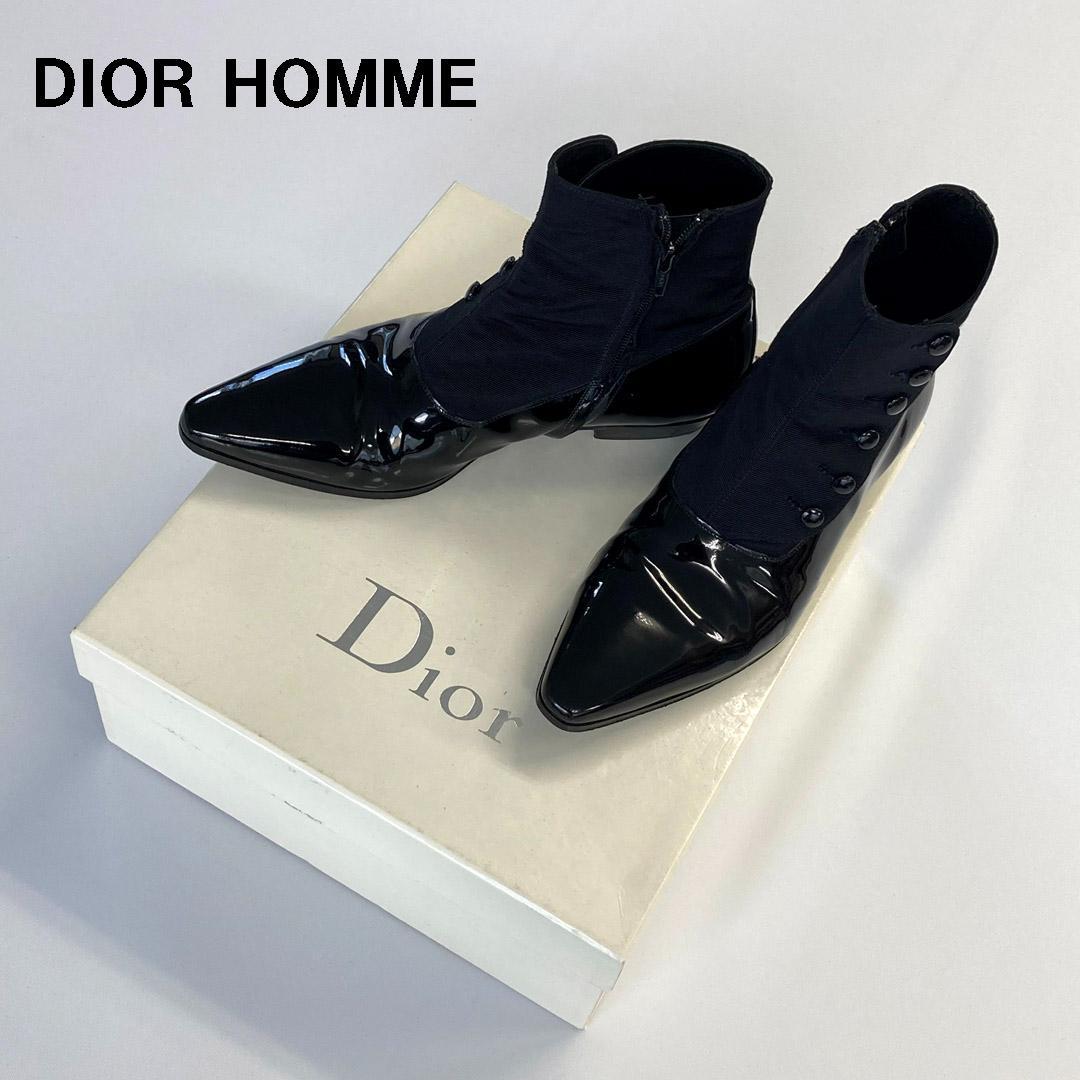 Dior Homme ディオールオム エナメルボタンアップレザーブーツ エディ