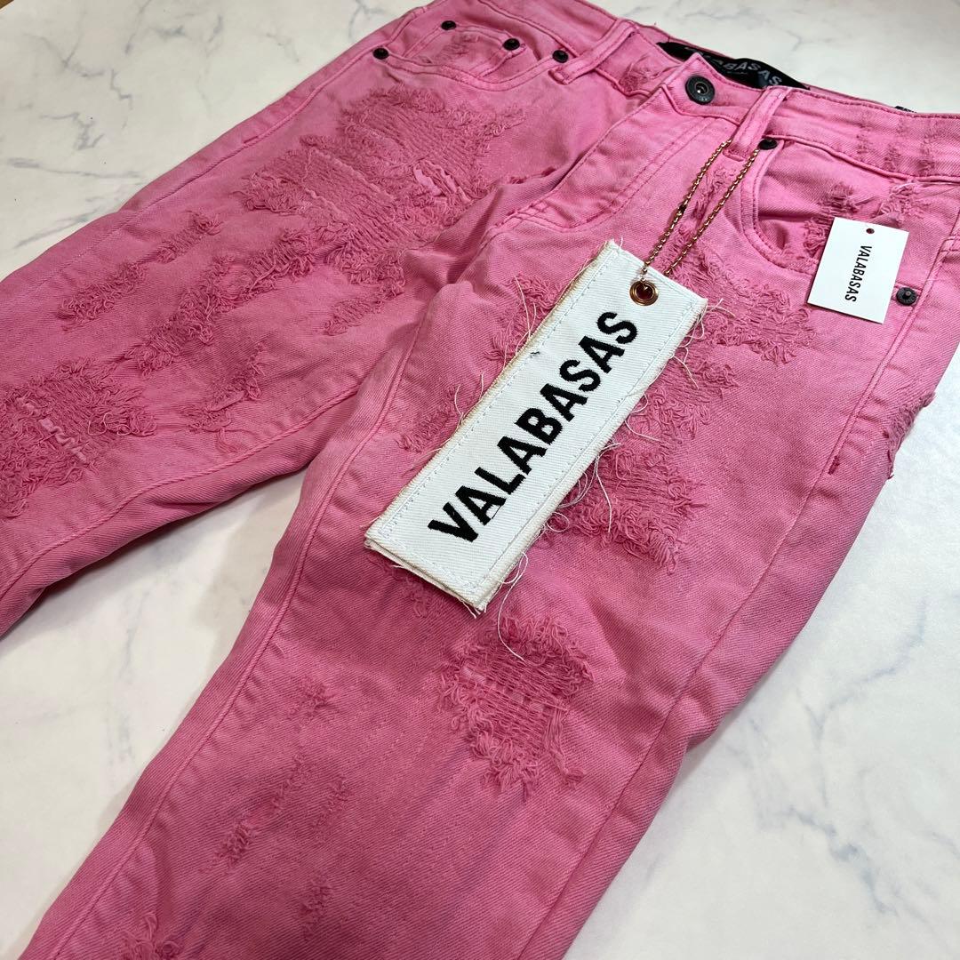 バラバサスvalabasas クラッシュリペアスキニーフレアデニム ピンク 30