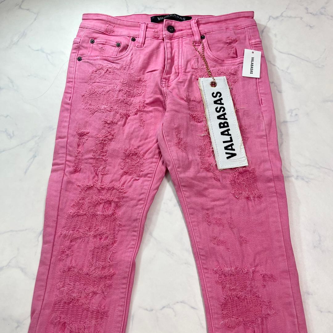 バラバサスvalabasas クラッシュリペアスキニーフレアデニム ピンク 30