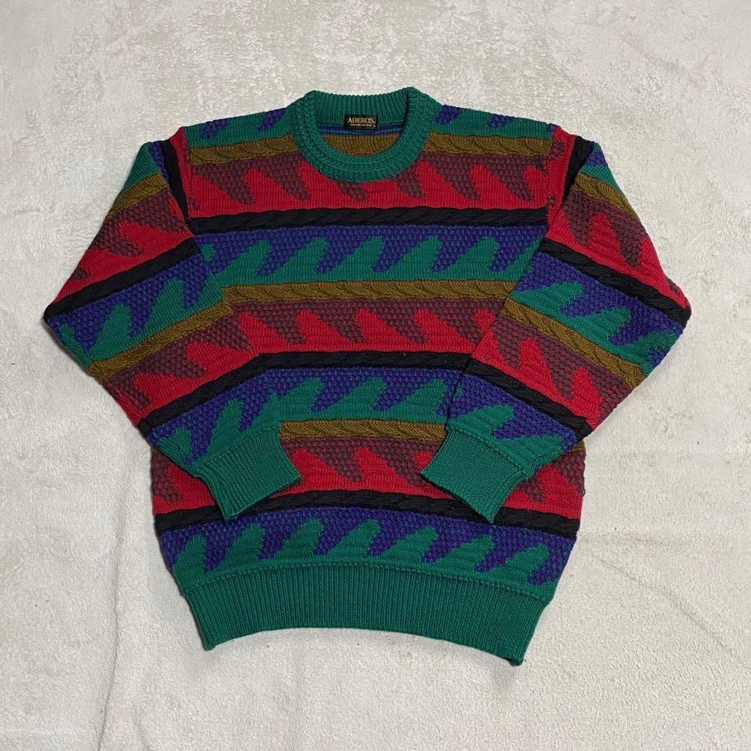 80s日本製 マルチカラー ウール ニットセーター L 3D - メルカリ