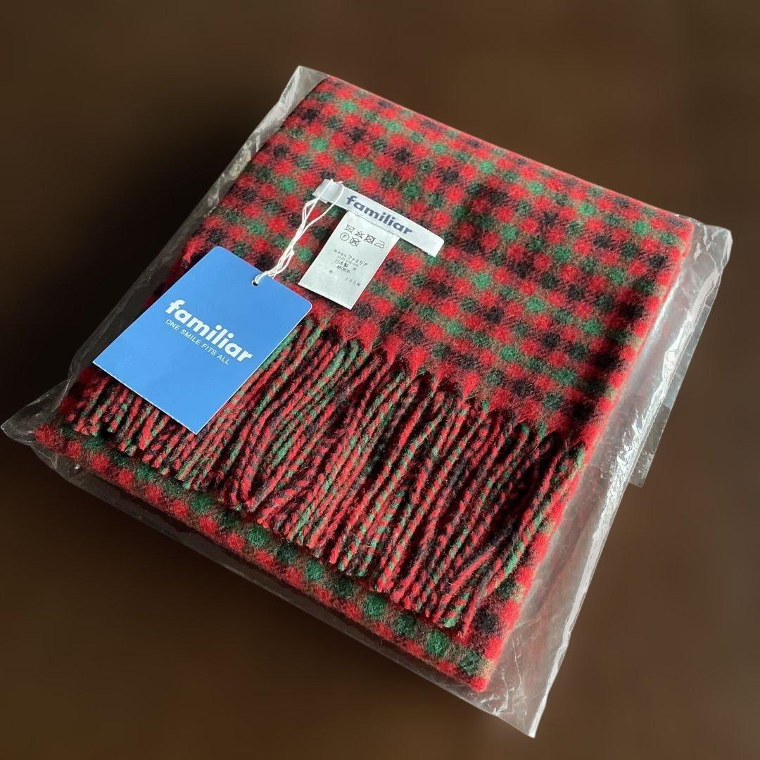 新品未使用）ファミリア 赤チェック マフラー レア - メルカリ