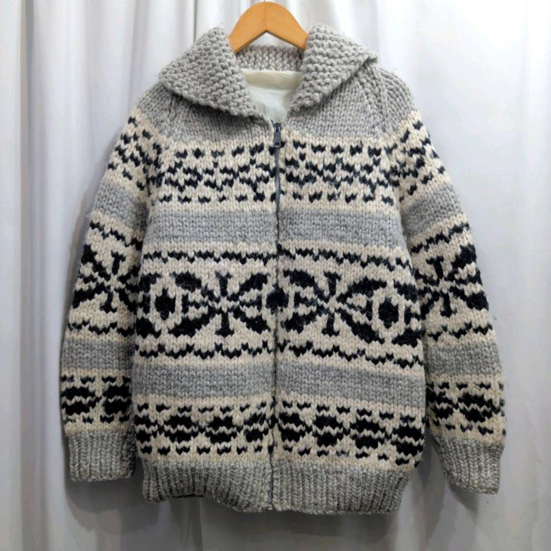 90s ビンテージ カナダ製 カウチン 肉厚ニット ジャケット L相当