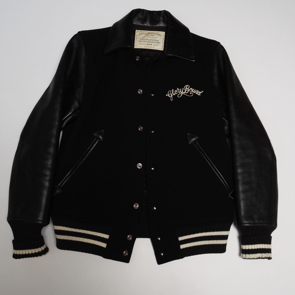 COOTIE PRODUCTIONS 襟付き短丈 袖革スタジャン チェーン刺繍 COOTIE