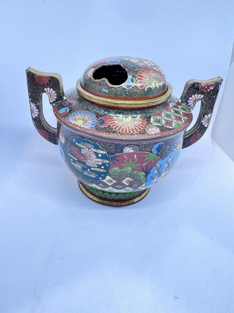 七宝香炉 蓋付き 明治期 合せ箱 花草紋 菊 梅 W12×D10×H9㎝ - メルカリ