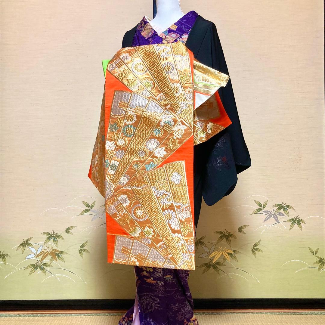 竜宮舞をんな 帯3種使用 花魁 俎板帯『紅地檜扇松葉菱添菊紋帯