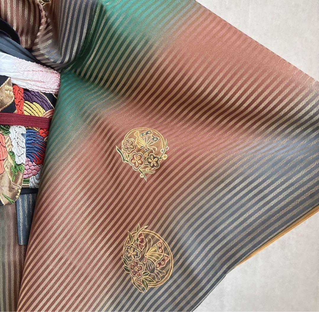 坂*ん様 付け下げ 小紋 フルセット 着物 正絹 縞模様 ストライプ 比翼