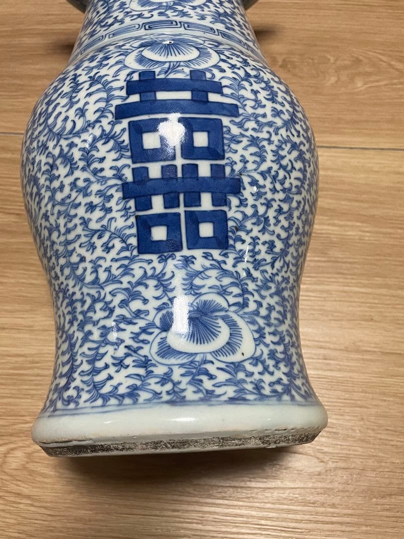 中国骨董品 青花 成化 唐物青と白の花柄陶器花瓶 高さ