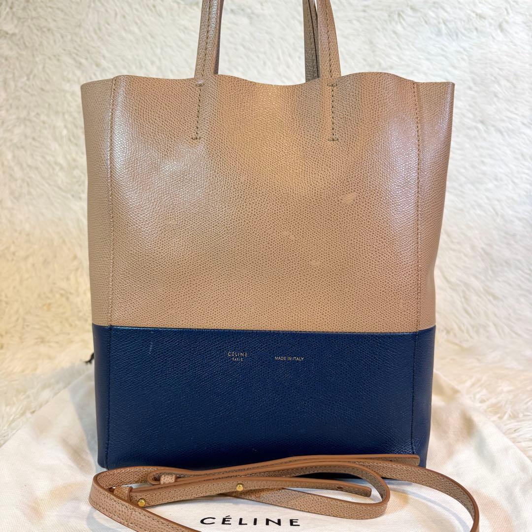 大人気✨セリーヌ バーティカルカバ スモール 2way レザー バイカラー CELINE（セリーヌ） バーティカル カバ スモール トートバッグ 2WAY
