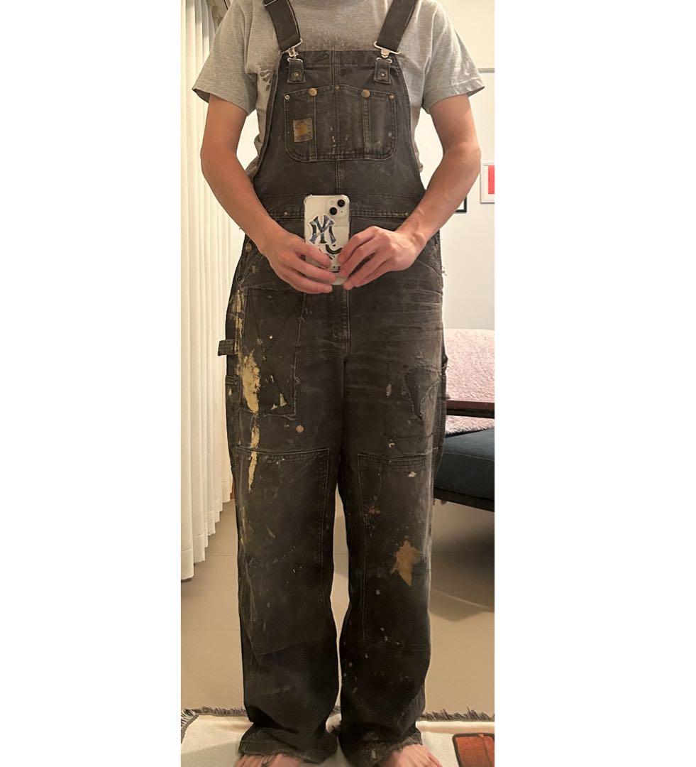 90sCarhartt ダブルニーオーバーオールblack 襤褸の通販はau PAY