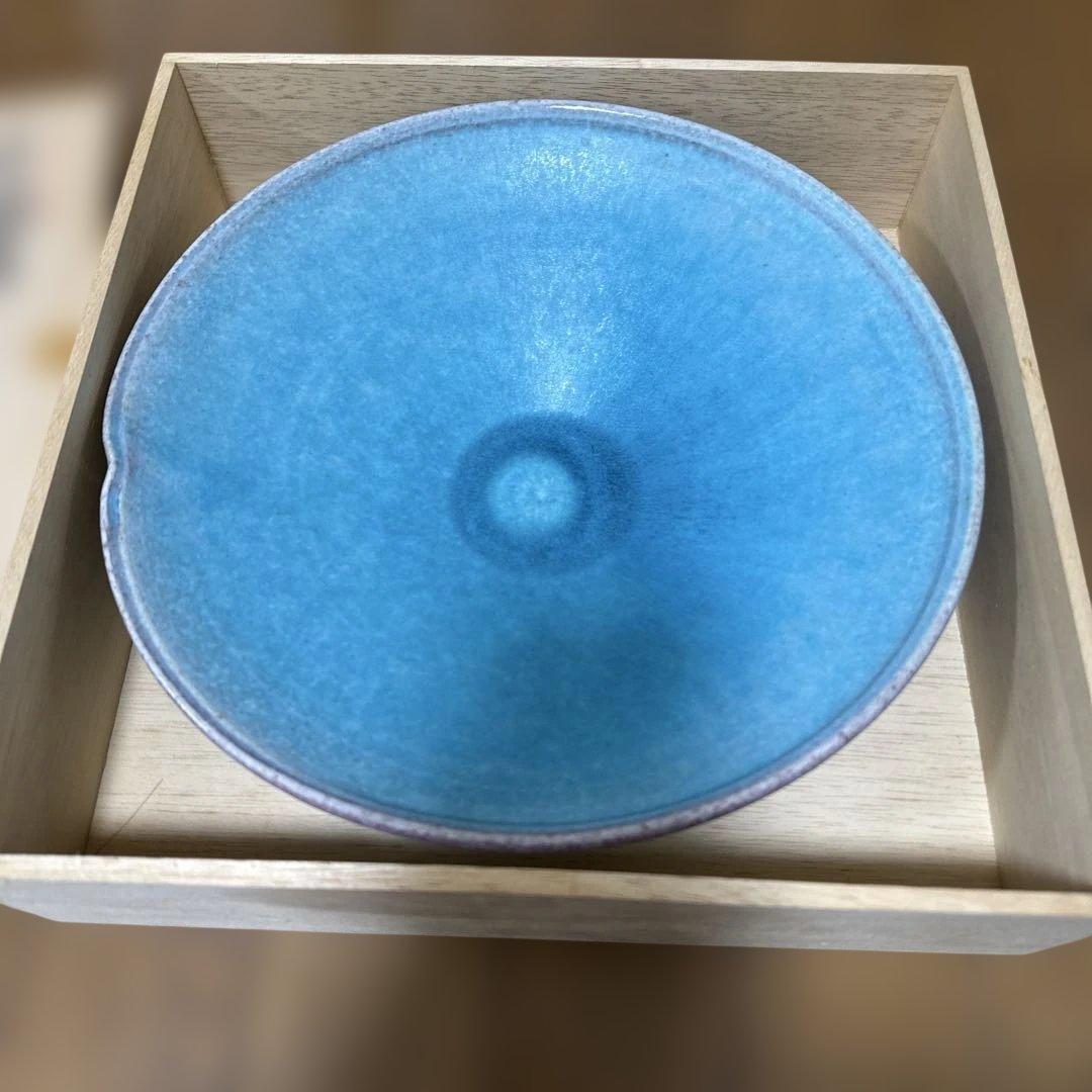 安藤勝美　青色陶器皿 木製箱付き 安藤勝美 青色陶器皿 木製箱付き - メルカリ