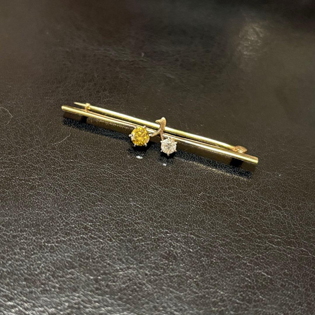 【最終】K18 750 ブローチ　メレダイヤ　シトリン 最終】K18 750 ブローチ メレダイヤ シトリン