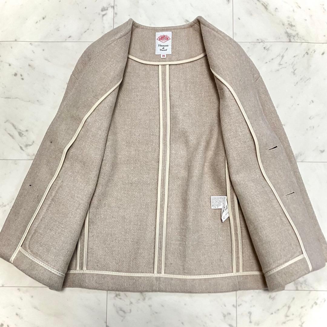 美品 ダントン ウールモッサノーカラーVネックジャケット ショート丈