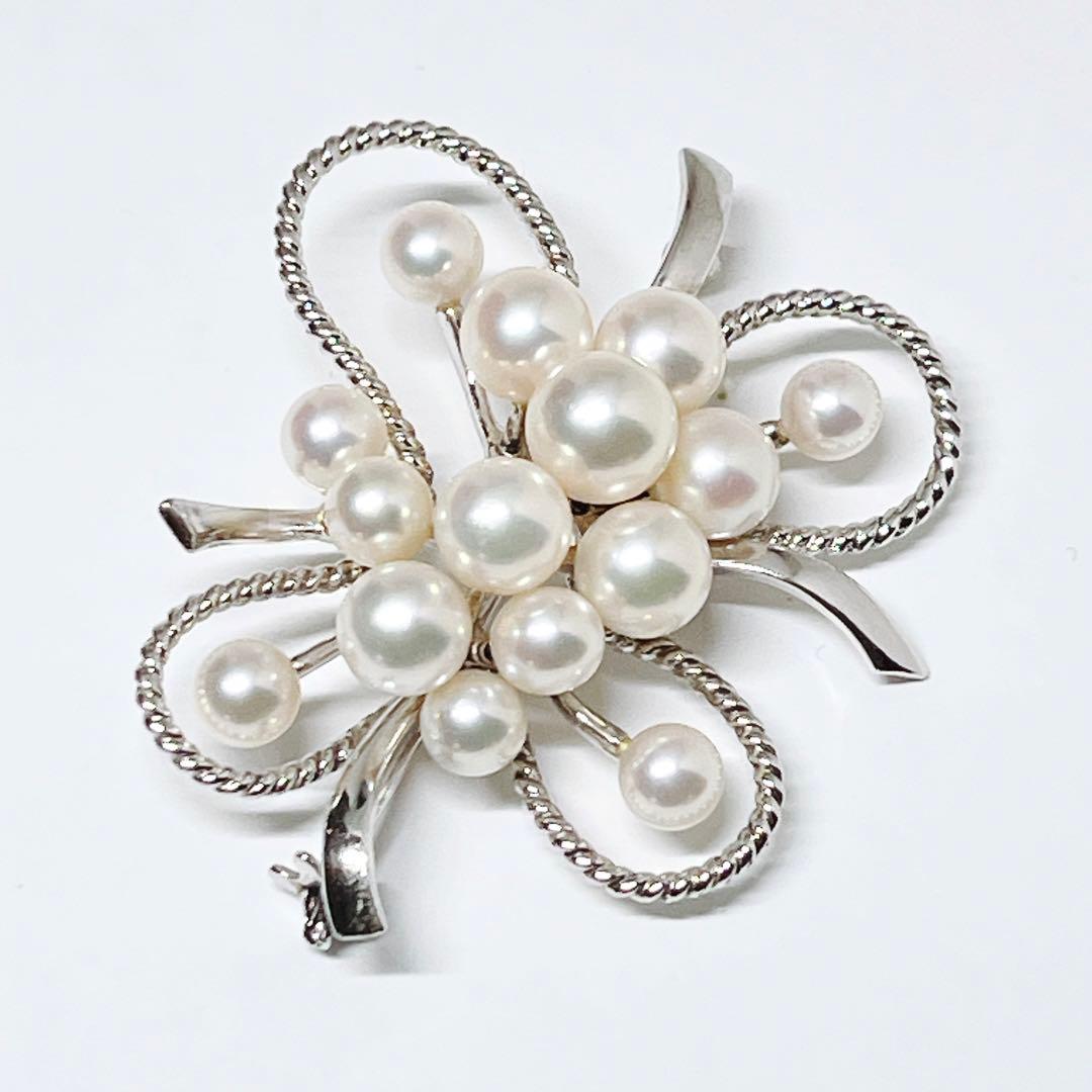 美品✨MIKIMOTOミキモト アコヤパール ブローチ 15球 フラワー リボン